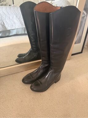 Tall Black Leather Riding Boots - Unbranded